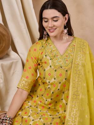 Rajgranth women's cotton chanderi fabric jacquard print kurta set with dupatta 3