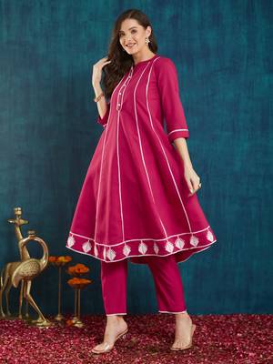 Rajgranth women's roman silk cross-stitch embroidered flared kurti with pants 3