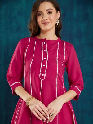 Rajgranth women's roman silk cross-stitch embroidered flared kurti with pants 4