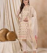 Rajgranth women's cotton chanderi fabric jacquard print kurta set with dupatta