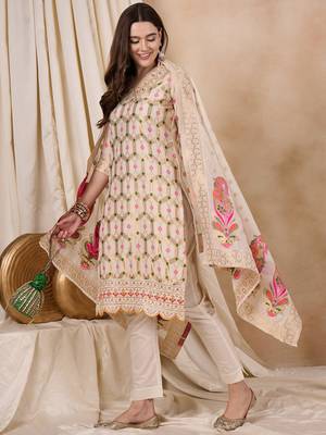 Rajgranth women's cotton chanderi fabric jacquard print kurta set with dupatta 3