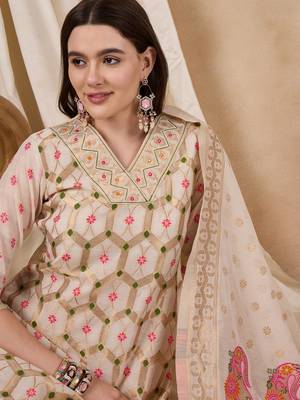 Rajgranth women's cotton chanderi fabric jacquard print kurta set with dupatta 4