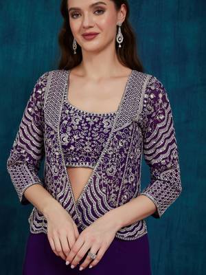 Rajgranth women's elegant purple georgette silk embellished jacket palazzo set 3