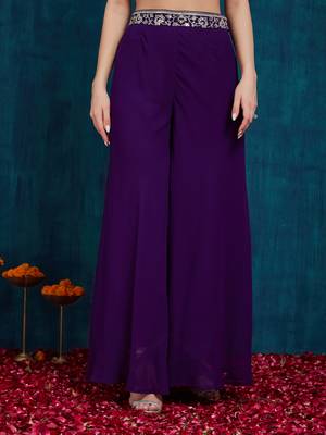 Rajgranth women's elegant purple georgette silk embellished jacket palazzo set 5