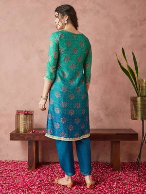 Rajgranth women's exclusive pure silk fabric bandhej print straight kurtaset with dupatta. 2