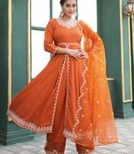 Rajgranth women's elegant roman silk front-cut anarkali kurti set with organza dupatta