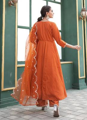 Rajgranth women's elegant roman silk front-cut anarkali kurti set with organza dupatta 2