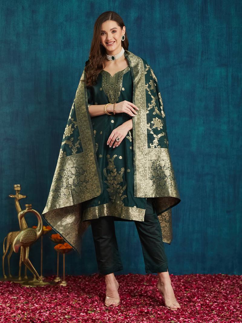 Rajgranth women's jacquard fabric jacquard print kurta set with dupatta