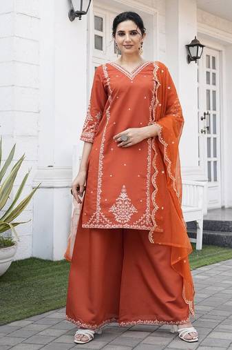 Rajgranth women's roman silk kurti set with organza dupatta     elegant ethnic wear