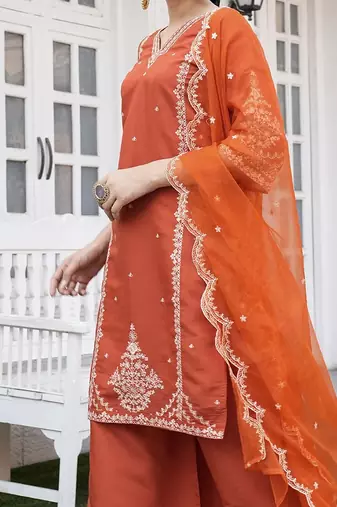 Rajgranth women's roman silk kurti set with organza dupatta     elegant ethnic wear