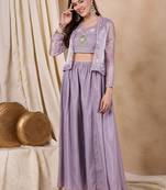 Rajgranth women's lavender embroidered palazzo set with burberry silk koti