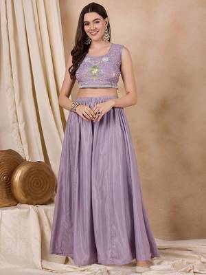 Rajgranth women's lavender embroidered palazzo set with burberry silk koti 4