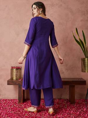 Rajgranth women's exclusive roman silk fabric hand work neckline solid print anarkali kurtaset with dupatta. 2