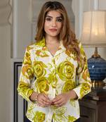 women green and white pure cotton shirt