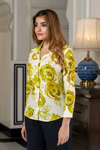 women green and white pure cotton shirt