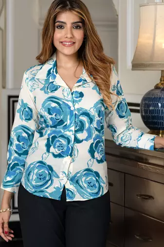women blue and white pure cotton shirt