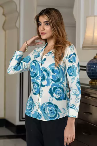 women blue and white pure cotton shirt