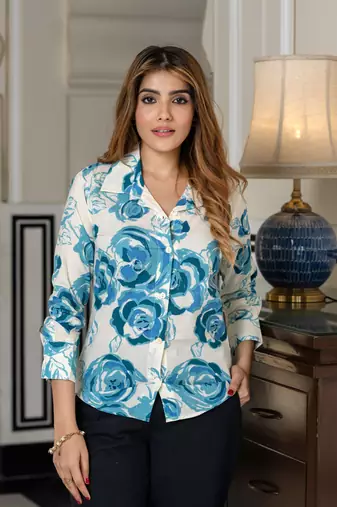 women blue and white pure cotton shirt