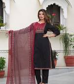 Cotton cambric  straight  printed kurti-pant-dupatta  set