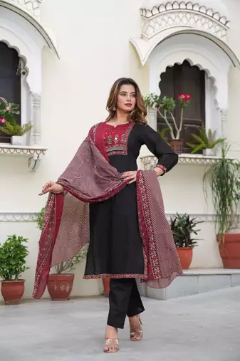 Cotton cambric  straight  printed kurti-pant-dupatta  set