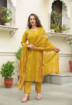 Cotton cambric semi-anarkali printed  kurti-pant-dupatta  set 2