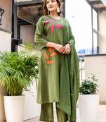 Silly cotton semi-anarkali printed kurti-pant-dupatta  set