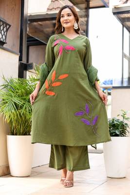 Silly cotton semi-anarkali printed kurti-pant-dupatta  set 2