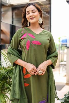 Silly cotton semi-anarkali printed kurti-pant-dupatta  set 3
