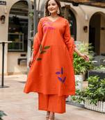 Silly cotton semi-anarkali printed kurti-pant-dupatta  set