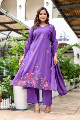 Silly cotton semi-anarkali printed kurti-pant-dupatta  set 1