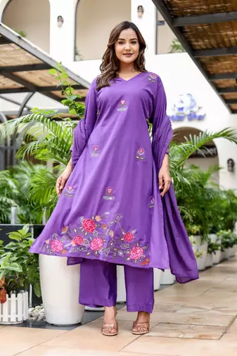 Silly cotton semi-anarkali printed kurti-pant-dupatta  set