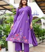 Silly cotton semi-anarkali printed kurti-pant-dupatta  set