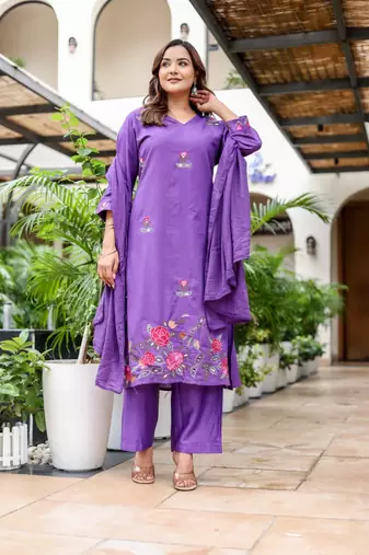 Silly cotton semi-anarkali printed kurti-pant-dupatta  set