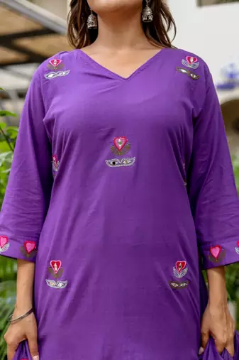 Silly cotton semi-anarkali printed kurti-pant-dupatta  set