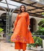Silly cotton semi-anarkali printed kurti-pant-dupatta  set