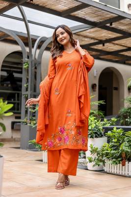 Silly cotton semi-anarkali printed kurti-pant-dupatta  set 2