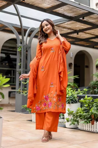 Silly cotton semi-anarkali printed kurti-pant-dupatta  set