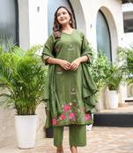 Silly cotton semi-anarkali printed kurti-pant-dupatta  set