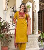 Cotton cambric  straight  printed kurti-pant-dupatta  set