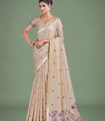 Imaginative beige & pink woven butti pattern cotton silk saree