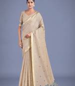 Imaginative beige & blue woven butti pattern cotton silk saree