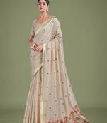 Imaginative beige & maroon woven butti pattern cotton silk saree