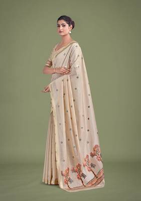 Beige & maroon woven butti pattern cotton silk blend saree 2