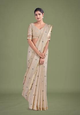 Beige & maroon woven butti pattern cotton silk blend saree 3