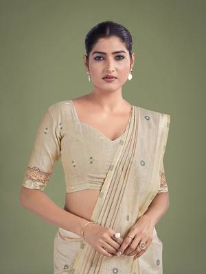 Beige & maroon woven butti pattern cotton silk blend saree 4