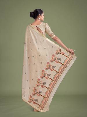 Beige & maroon woven butti pattern cotton silk blend saree 5