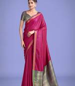 Charming rani pink color silk golden zari woven ceremony saree