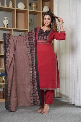 Cotton cambric  straight  printed kurti-pant-dupatta  set 2