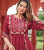 Cotton cambric a-line kurti-pant-dupatta  set