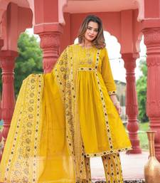 Cotton cambric a-line kurti-pant-dupatta  set